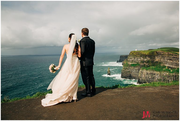 Bride and Groom at the cliffs of Moher